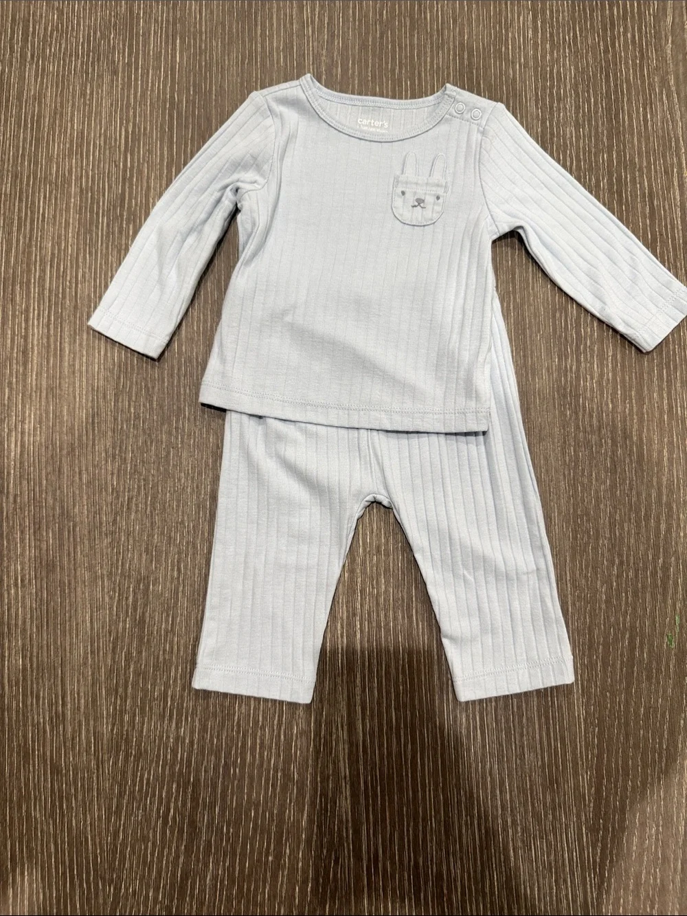 NWT Size 6 months Carter's Blue Ribbed 2 piece Bunny Pajama Set